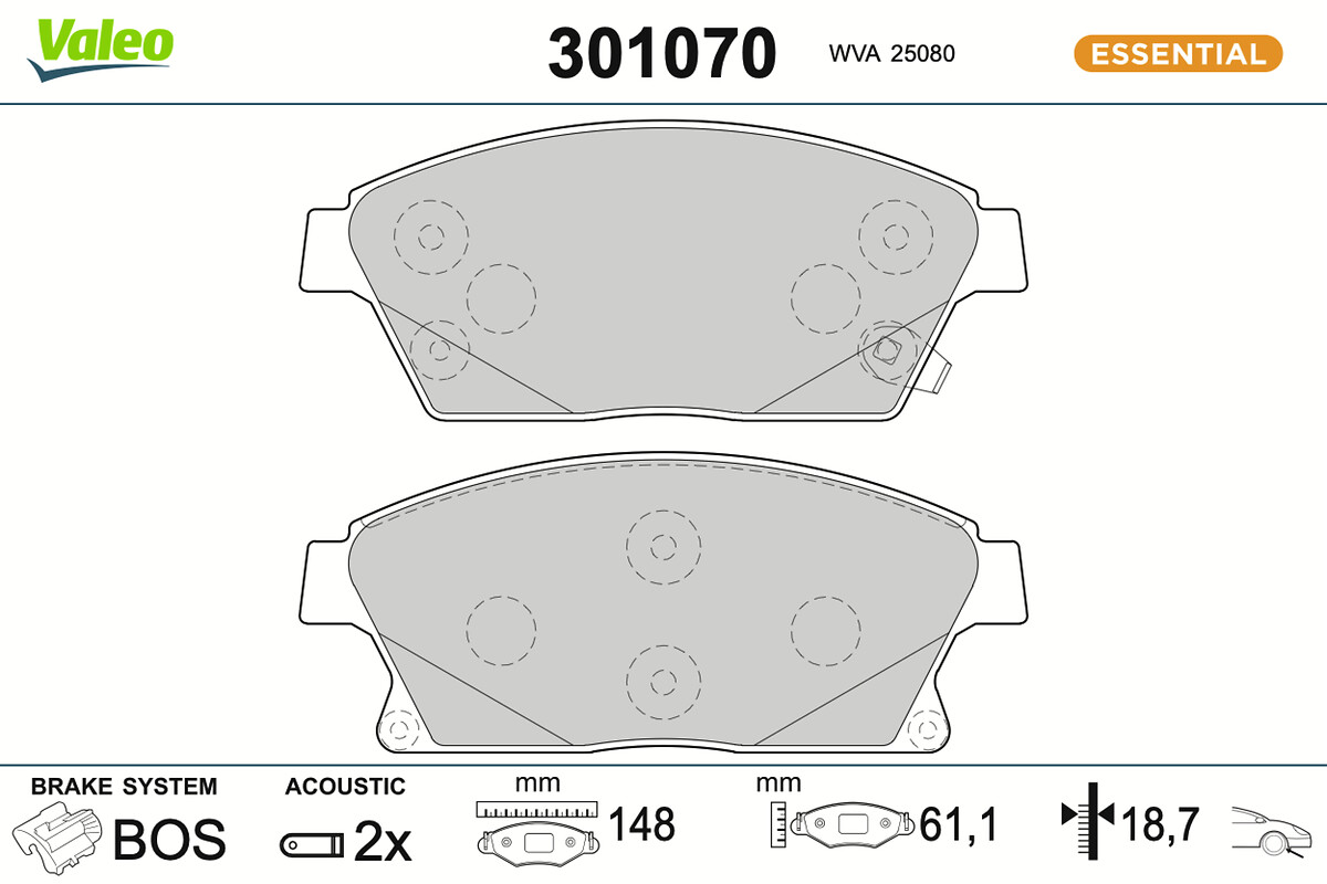 Jeu de 4 plaquettes de frein VALEO ref. 301070